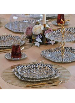 Glore Leopard Gold Gilded 6 Person 33 Piece Cake Tea Service Catering Set  - Image 1