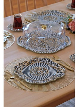 Glore Leopard Gold Gilded 6 Person 33 Piece Cake Tea Service Catering Set  - Image 4