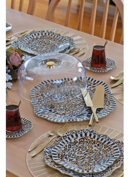 Glore Leopard Gold Gilded 6 Person 33 Piece Cake Tea Service Catering Set  - Image 3