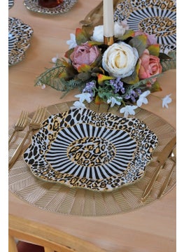 Glore Leopard Gold Gilded 6 Person 33 Piece Cake Tea Service Catering Set  - Image 5