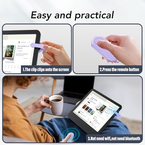 HIGHGO Remote Control Page Turner for Kindle Paperwhite Oasis Kobo eReaders,Kindle Clicker Page Turner Accessories for iPhone,iPad, Android Tablets Reading Novels,Camera Video Record&Shutter Selfie (Purple) - Image 5