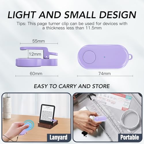 HIGHGO Remote Control Page Turner for Kindle Paperwhite Oasis Kobo eReaders,Kindle Clicker Page Turner Accessories for iPhone,iPad, Android Tablets Reading Novels,Camera Video Record&Shutter Selfie (Purple) - Image 4
