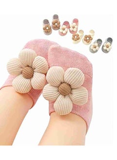 iMissiu 4Packs Baby Girls Socks,Flower Non-Slip Grips for Babies Toddler Princess Low Cut Ankle Socks for Girls  - Image 1