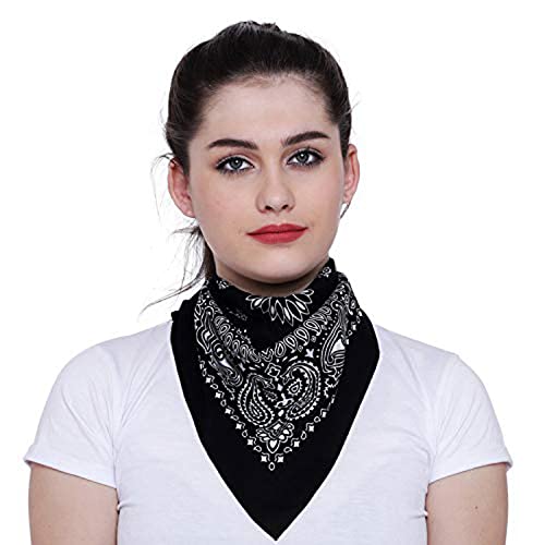 Aadikart 100% Cotton Paisley Printed Novelty Cowboy Bandana Handkerchiefs Multi-purpose For Men and Women Pack of 4 (Black Pink Yellow White) - Image 4