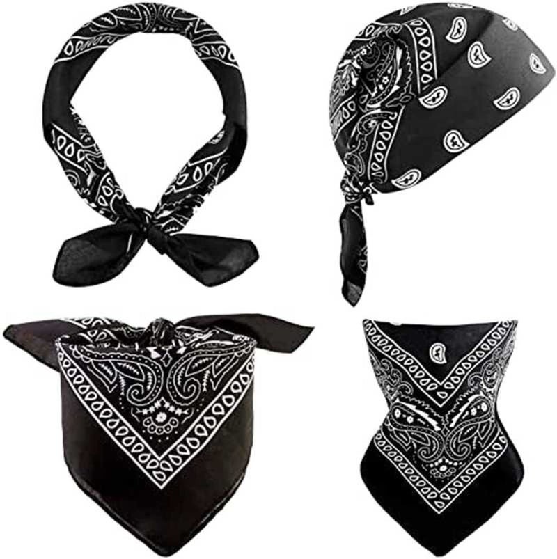 Aadikart 100% Cotton Paisley Printed Novelty Cowboy Bandana Handkerchiefs Multi-purpose For Men and Women Pack of 4 (Black Pink Yellow White) - Image 5