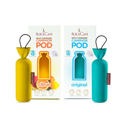 AuraCam Gold Standard Camphor Pods (1 Original + 1 Citrus) - Pack of 2 - Organic Camphor Cone Air freshener For Room, Car, Bathroom, Office & Toilet | Long-Lasting Camphor pods - Image 1