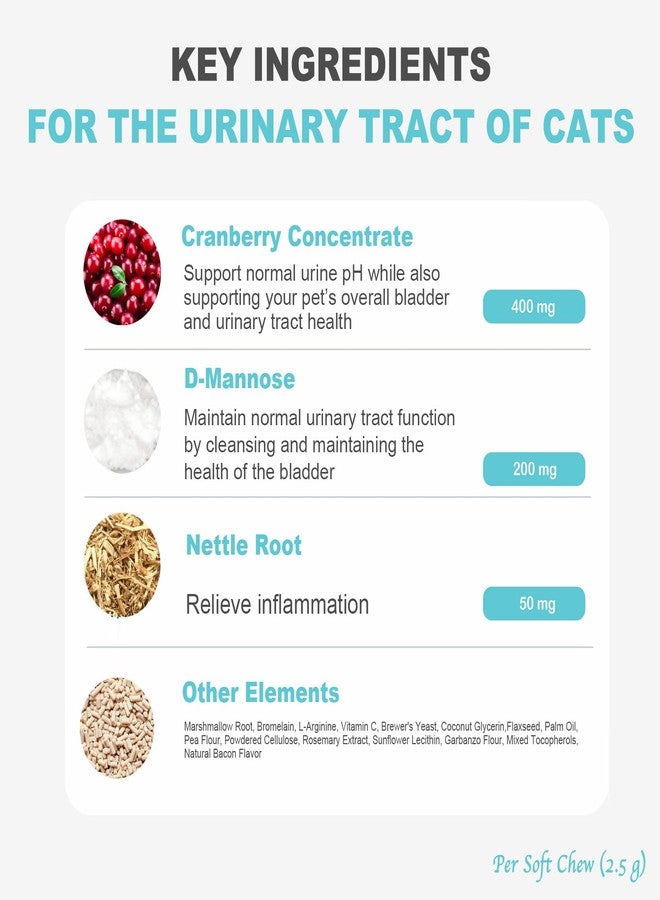 Marimer Urinary Tract Support for Cats - Cranberry, D-Mannose & Marshmallow Root - Chicken Flavor Soft Chews - Bladder & Kidney Health Supplement - 100 Chews - Image 4