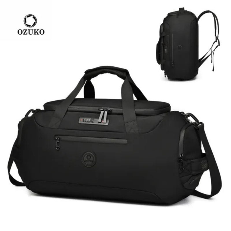 OZUKO Waterproof Oxford Travel Duffel Bag With Shoe Compartment, 40 L, Lightweight Weekender Gym Bag for Men, Black, 9651 - Image 2