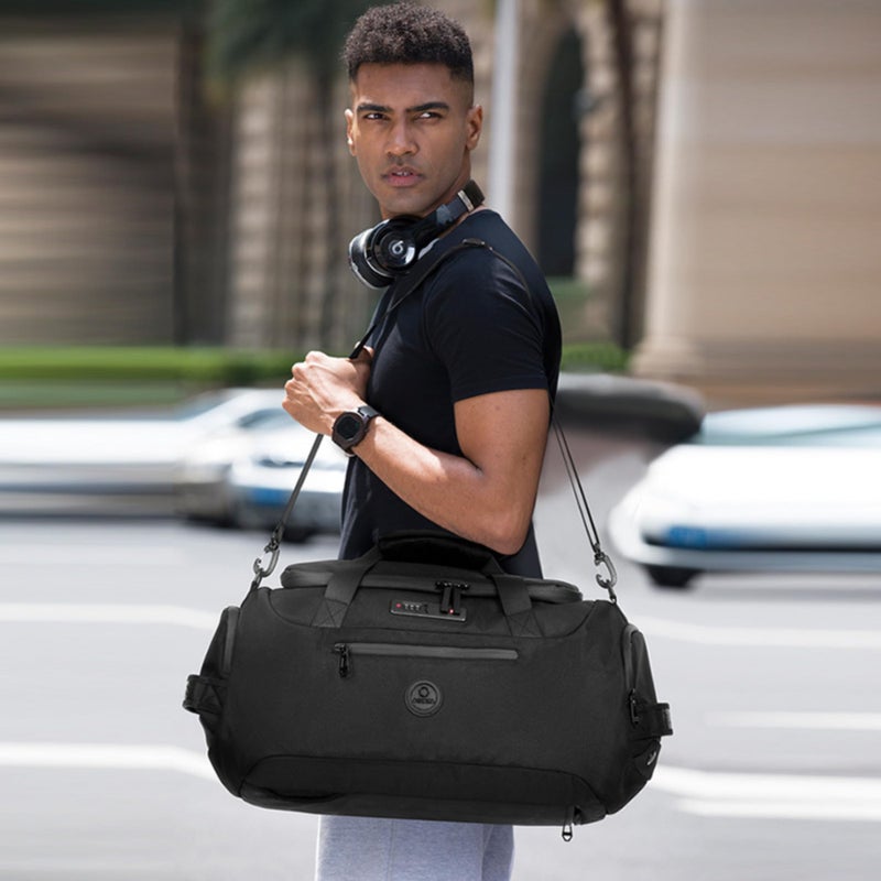 OZUKO Waterproof Oxford Travel Duffel Bag With Shoe Compartment, 40 L, Lightweight Weekender Gym Bag for Men, Black, 9651 - Image 3
