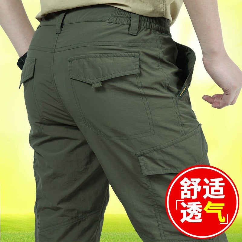 Generic Lightweight Quick-drying Pants Mens Mountaineering Pants Mens Waterproof Multi-pocket Crane Pants Loose plus size Summer Thin Trendy Rushful Pants Army Green 