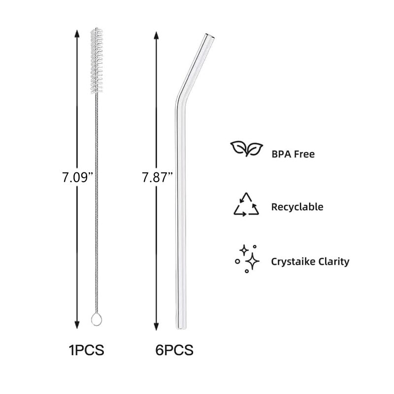 DAMCONME Glass Straws 6 Pack, Reusable Clear Drinking Straws-6 Bent Straws with 1 Clean Brush-Plastic-Free Cleaning Brush - Dishwasher Safe -Suit 16 Oz Glass Cup for Smoothies Cocktails Mojito Ect - Image 4