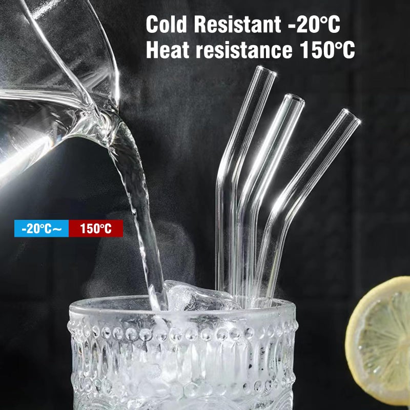 DAMCONME Glass Straws 6 Pack, Reusable Clear Drinking Straws-6 Bent Straws with 1 Clean Brush-Plastic-Free Cleaning Brush - Dishwasher Safe -Suit 16 Oz Glass Cup for Smoothies Cocktails Mojito Ect - Image 2