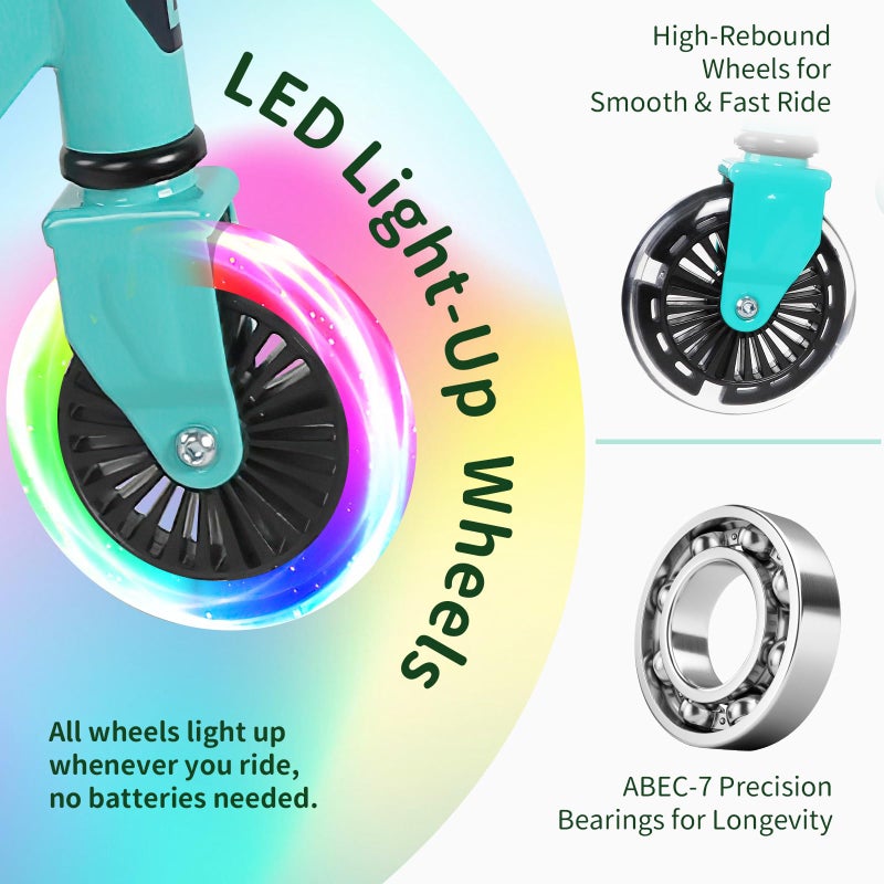 BELEEV سكوتر BELEEV للأطفال من عمر 3-12 مع عجلات مضيئة وعمود وسطح، سكوتر قابل للطي بعجلتين للفتيات والفتيان، 3 ارتفاعات قابلة للتعديل، سطح بنمط غير قابل للانزلاق، سكوتر خفيف للأطفال - Image 2