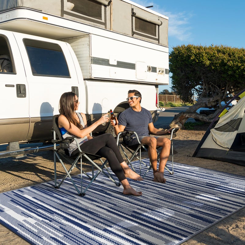 GENIMO Outdoor Rug for Patio Clearance, 8'x10' Waterproof Camping Mat, Reversible Plastic Straw Rugs for RV, Camper, Balcony, Backyard, Picnic, Deck (Blue White) - Image 4