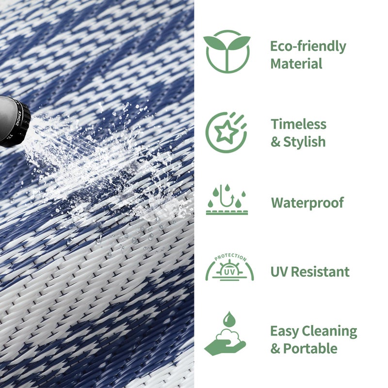 GENIMO Outdoor Rug for Patio Clearance, 8'x10' Waterproof Camping Mat, Reversible Plastic Straw Rugs for RV, Camper, Balcony, Backyard, Picnic, Deck (Blue White) - Image 5