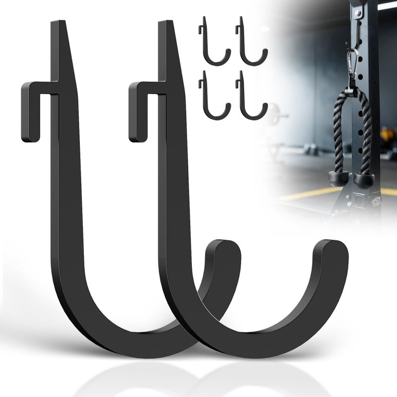 ViewKurM 6 PCS J Hooks for Squat Rack,Squat Racks Attachments for Home Gym Storage,Portale Power Rack Accessories, J-Hook Storage Rack Holder for Resistance Bands, Barbell Collars and Gym Accessories - Image 1