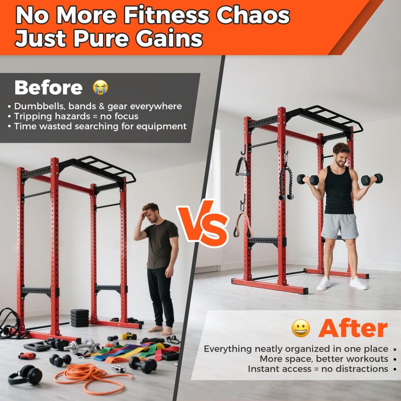 ViewKurM 6 PCS J Hooks for Squat Rack,Squat Racks Attachments for Home Gym Storage,Portale Power Rack Accessories, J-Hook Storage Rack Holder for Resistance Bands, Barbell Collars and Gym Accessories - Image 3