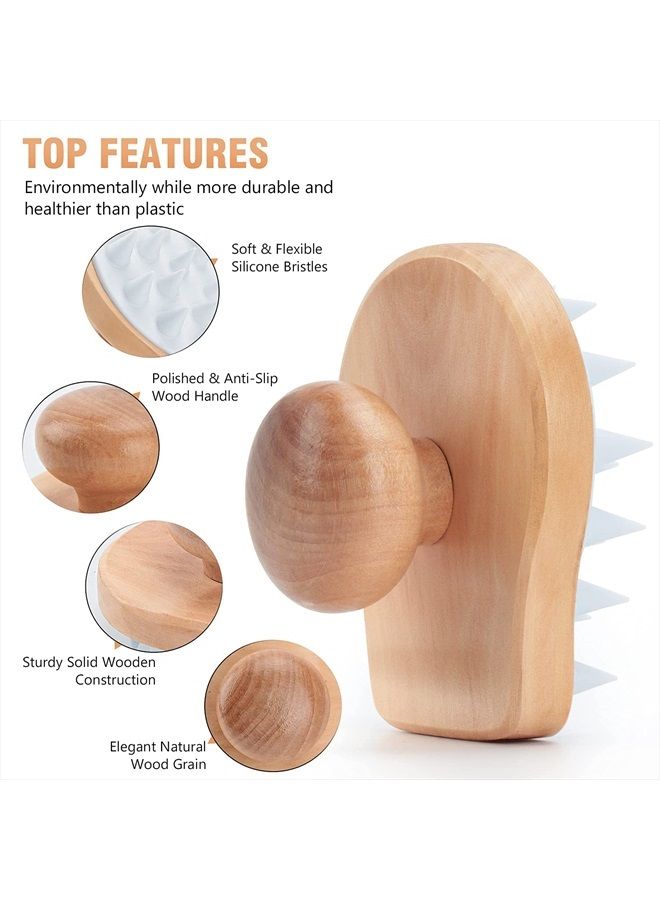 Hangerspace Scalp Massager Shampoo Brush, Wooden Wet and Dry Hair Scalp Care Brush, Shower Brush Scalp Scrubber Exfoliator with Soft Silicone Bristles for Dandruff Removal, Hair Growth (White) - Image 3