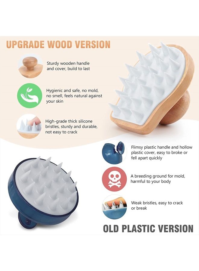 Hangerspace Scalp Massager Shampoo Brush, Wooden Wet and Dry Hair Scalp Care Brush, Shower Brush Scalp Scrubber Exfoliator with Soft Silicone Bristles for Dandruff Removal, Hair Growth (White) - Image 4