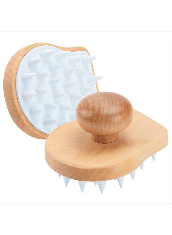 Hangerspace Scalp Massager Shampoo Brush, Wooden Wet and Dry Hair Scalp Care Brush, Shower Brush Scalp Scrubber Exfoliator with Soft Silicone Bristles for Dandruff Removal, Hair Growth (White) - Image 2