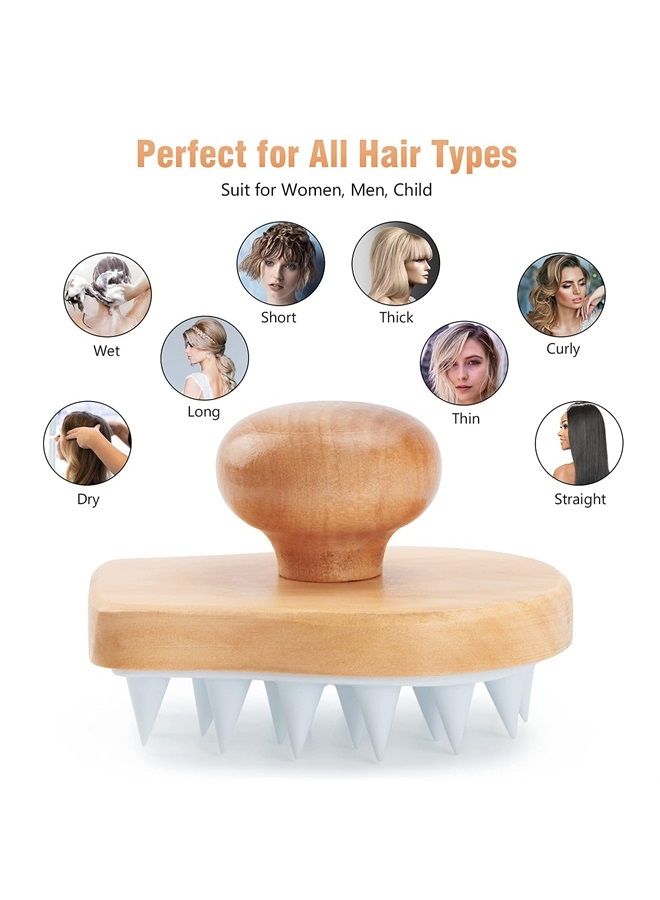 Hangerspace Scalp Massager Shampoo Brush, Wooden Wet and Dry Hair Scalp Care Brush, Shower Brush Scalp Scrubber Exfoliator with Soft Silicone Bristles for Dandruff Removal, Hair Growth (White) - Image 5