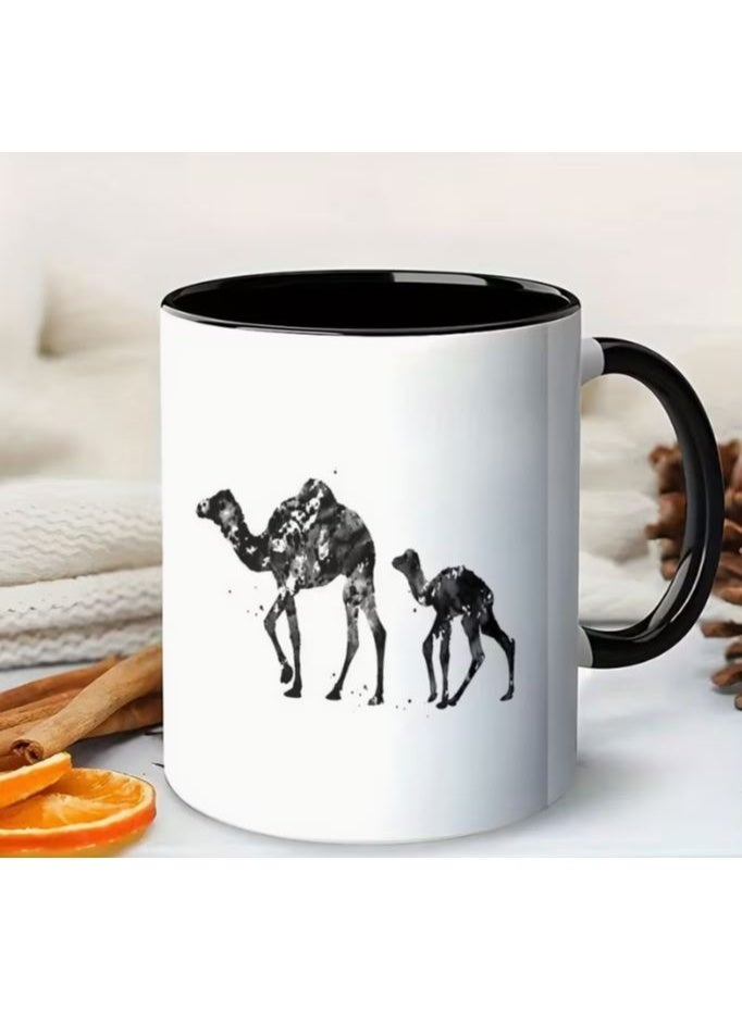 RYN Arabic Camel Ceramic Coffee Mug, 11oz Black & White Minimalist Design, Hand Wash Only - Image 1