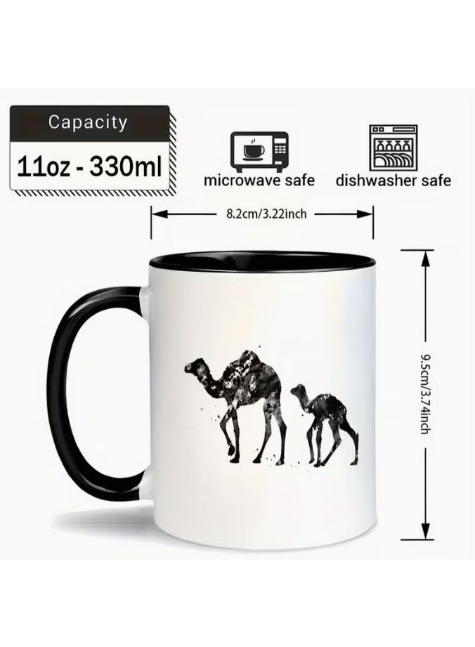 RYN Arabic Camel Ceramic Coffee Mug, 11oz Black & White Minimalist Design, Hand Wash Only - Image 2