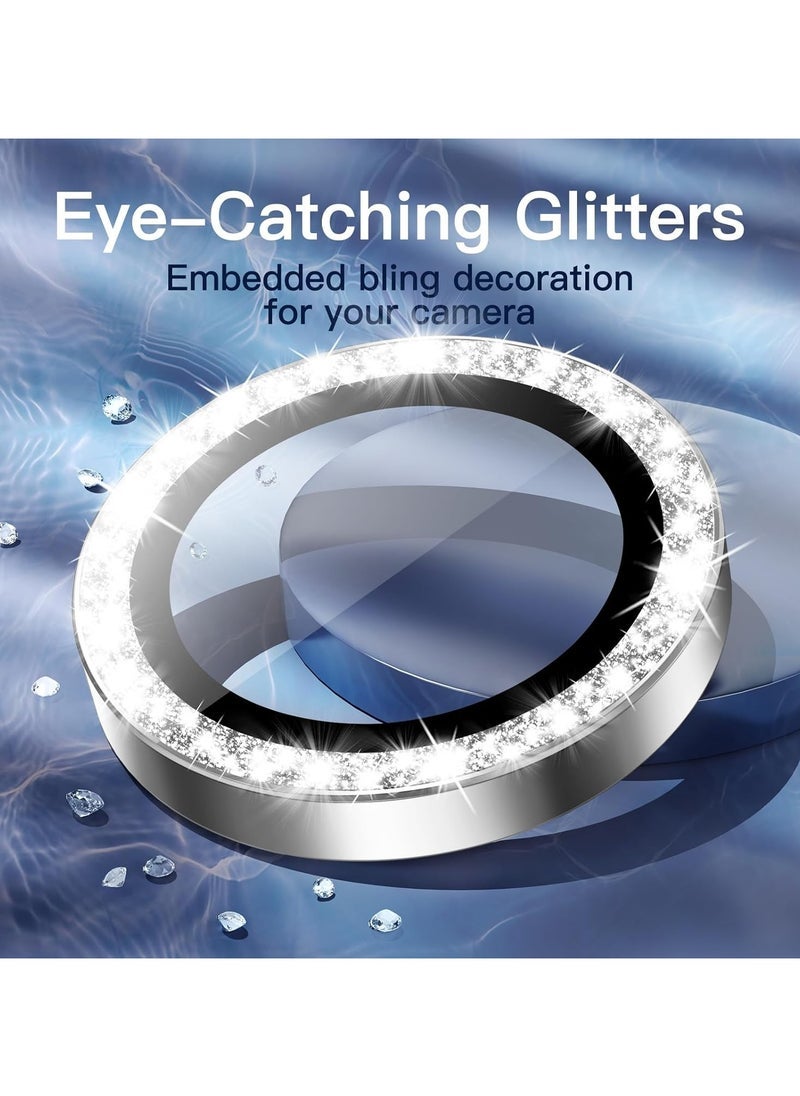 vesus Camera Lens Protector for iPhone 16 Pro 6.3-Inch and iPhone 16 Pro Max 6.9-Inch, Bling Glitter Individual 9H Tempered Glass Metal Ring Cover, HD Clear, 1 Set (Silver) - Image 3
