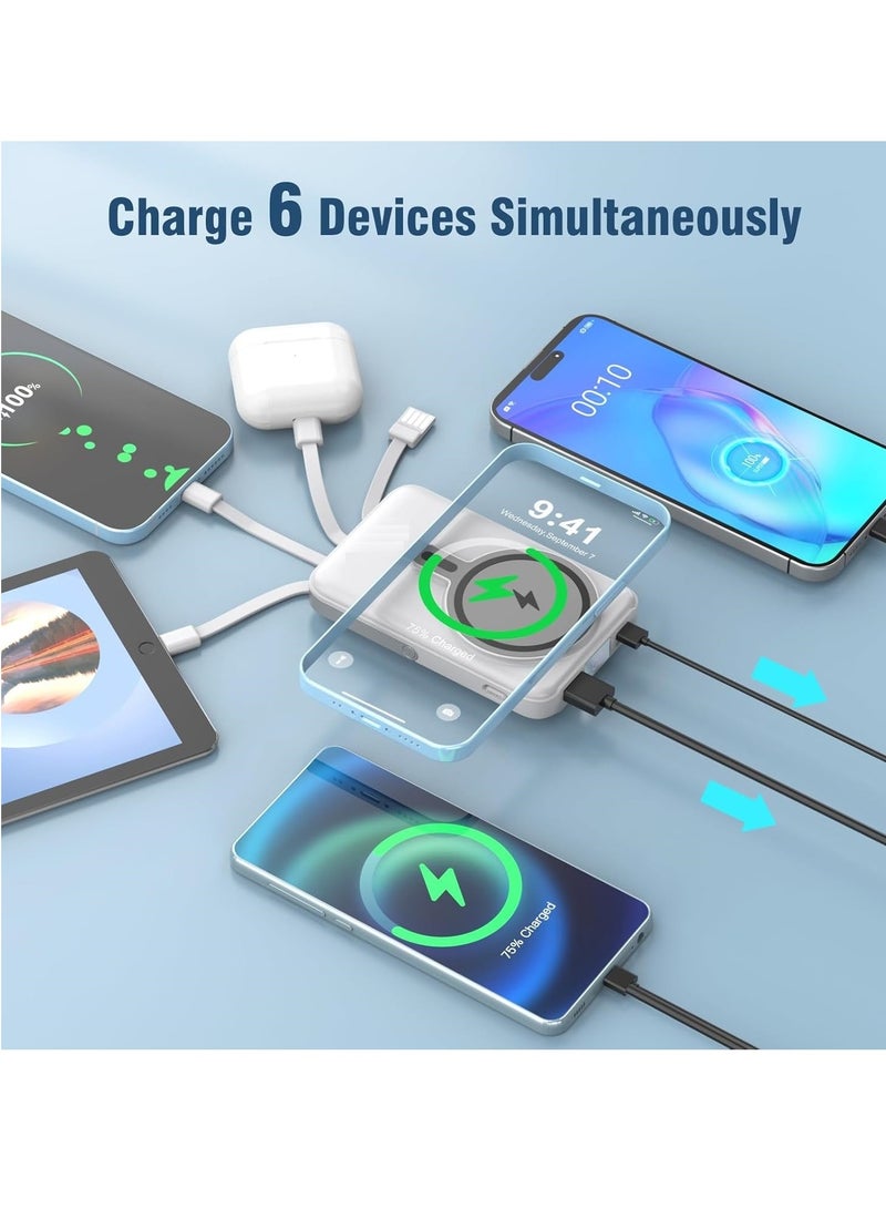Lommyka Wireless Portable 3-in-1 Charger 10000mAh, Magnetic Power Bank, Built-in Cable LED Display with Stand 22.5W PD Fast Charging for iPhone 16/15/14/13/12/Pro/Mini/Pro Max (White)  - Image 2