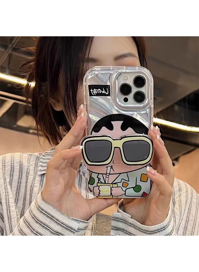 NIBEMINENT Cartoon Creativity Protective TPU Case Cover For iPhone 15 Plus, Drinking Juice Crayon Shin-chan With Sunglasses Holder - Image 2