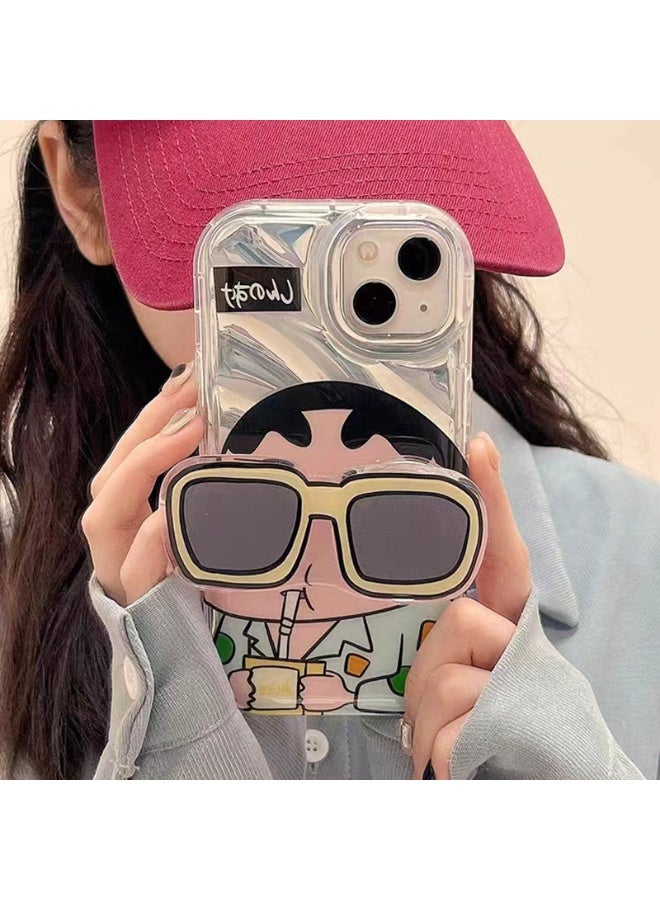 NIBEMINENT Cartoon Creativity Protective TPU Case Cover For iPhone 15 Plus, Drinking Juice Crayon Shin-chan With Sunglasses Holder - Image 1