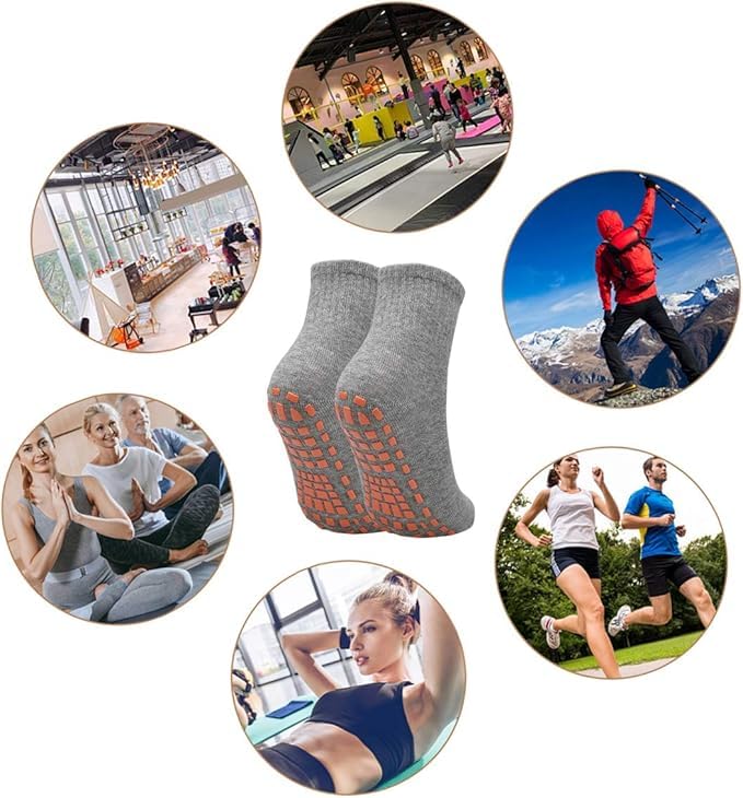 WKLOUYHE 2 Pair Pilates Yoga Grip Socks Non Slip Pilates Trainer Socks Trampoline Barre Ankle Socks Womens Mens Grip Socks for Yoga Ballet Pilates Home Dance_Free Size(Black And Navy) - Image 5