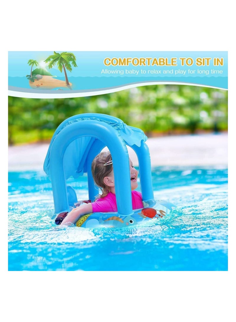 Tanda Inflatable Swimming Ring with Safety Seat and Sunshade, Blue | Water Sports | Swimming | Inflatable Floats and Tubes  - Image 3