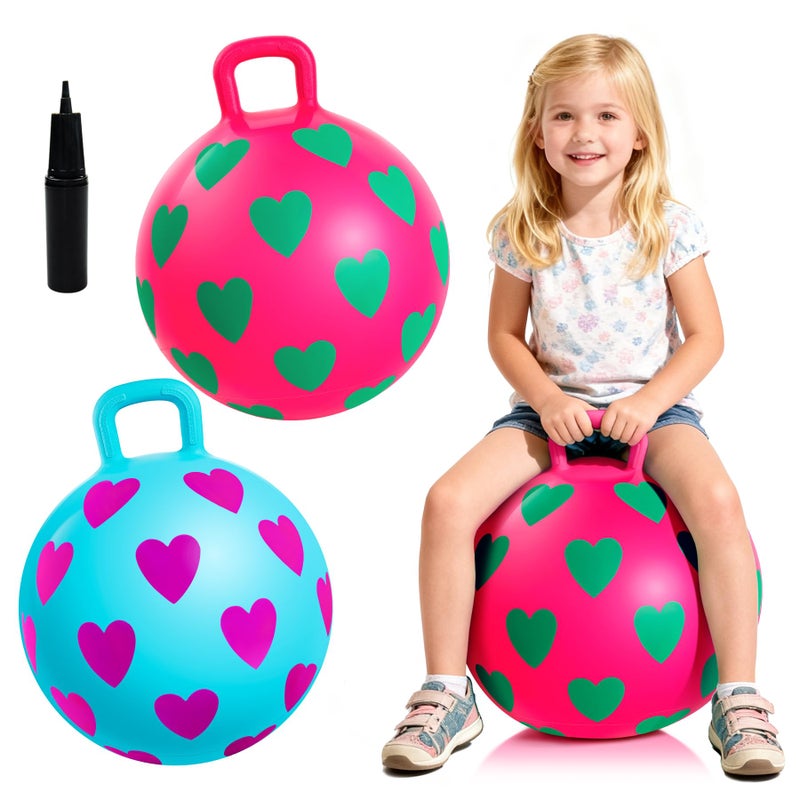 EVERICH TOY 2Pack Hopper Ball for Kids 15In Bouncy Ball with Handle Full Heart Girls Toys for Indoor Outdoor Active Play Great Balance Hopping Toys Gifts for 3 4 5 6 Yr Old Girls Boys - Image 3