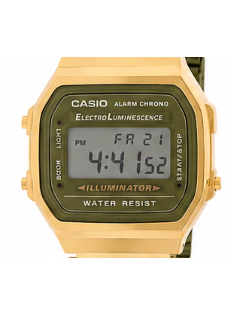 CASIO RETRO Collection GOLD Unisex Adults Watch , GOLD, BraceletMODEL MEN & Women Watch Steel Belt GOLD & OLIVE GREEN - Image 1