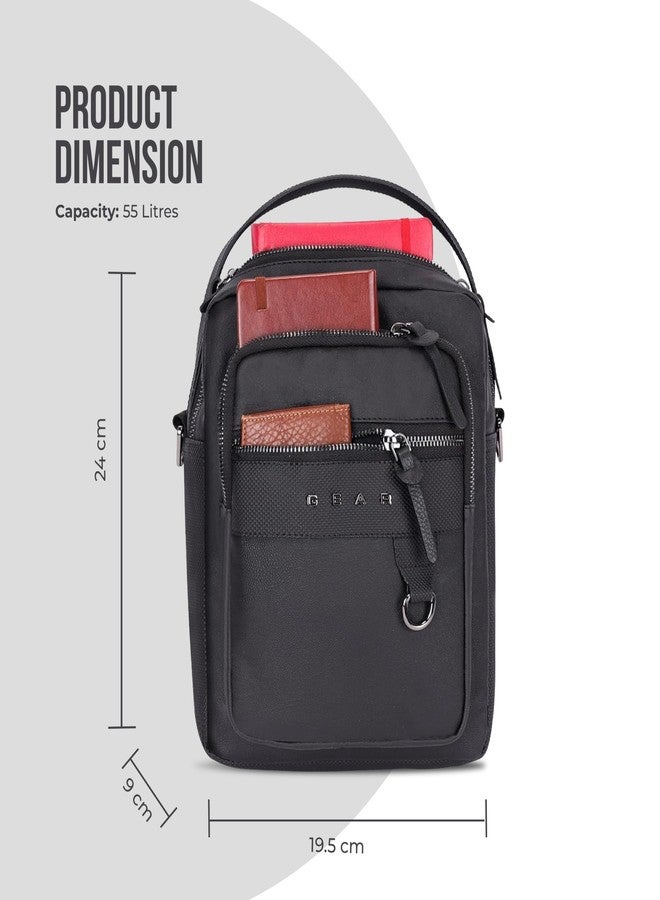 Gear Elite Faux Leather Water Resistant Sling Bag/Crossbody bag/Messenger Bag For men/women (Black) - Image 3