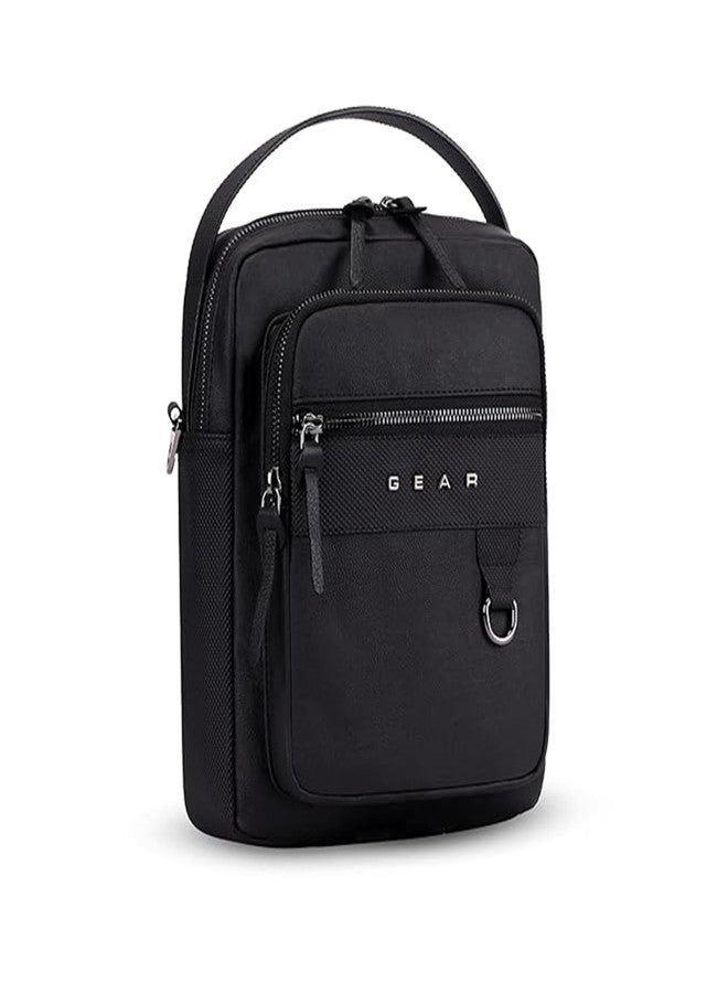 Gear Elite Faux Leather Water Resistant Sling Bag/Crossbody bag/Messenger Bag For men/women (Black) - Image 1
