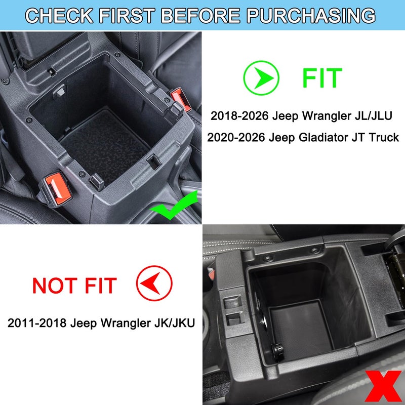 PIMCAR Center Console Organizer for Jeep Wrangler JL/JLU (2018-2026) & Gladiator JT (2020-2026) | Armrest Storage Tray | Interior Accessories (Not for JK/JKU) | Black Liner Trim - Image 3