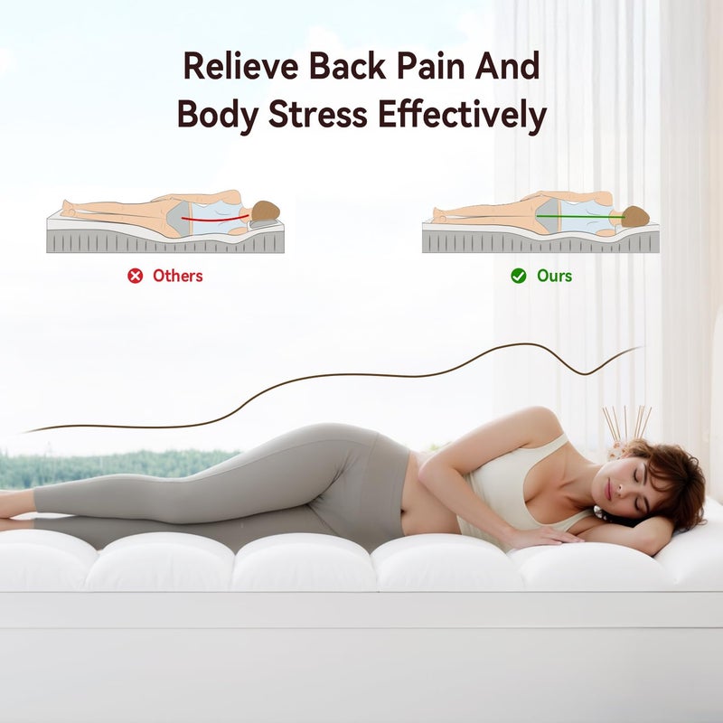 ABENE King Size Mattress Topper for Back Pain Relief, Extra Thick Mattress Pad Pillowtop, Soft Plush Mattress Cover Bed Topper with Deep Pocket, Overfilled Down Alternative Filling, White - Image 3
