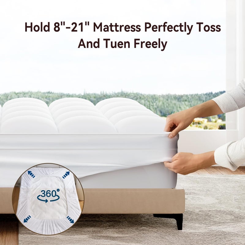 ABENE King Size Mattress Topper for Back Pain Relief, Extra Thick Mattress Pad Pillowtop, Soft Plush Mattress Cover Bed Topper with Deep Pocket, Overfilled Down Alternative Filling, White - Image 5