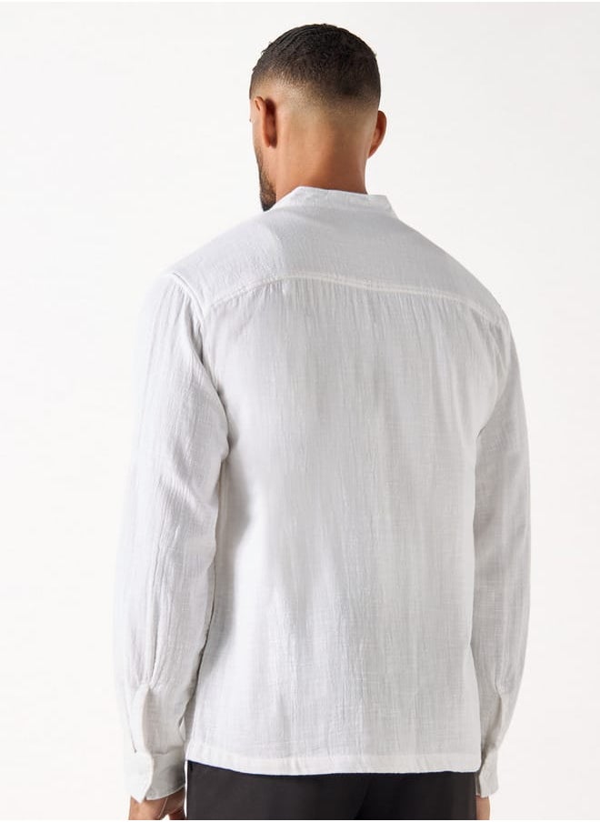 Iconic Iconic Relaxed Fit Textured Mandarin Collar Shirt with Long Sleeves  - Image 3