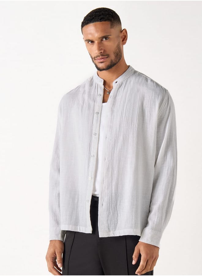 Iconic Iconic Relaxed Fit Textured Mandarin Collar Shirt with Long Sleeves  - Image 1