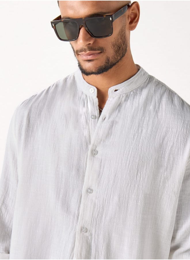 Iconic Iconic Relaxed Fit Textured Mandarin Collar Shirt with Long Sleeves  - Image 4