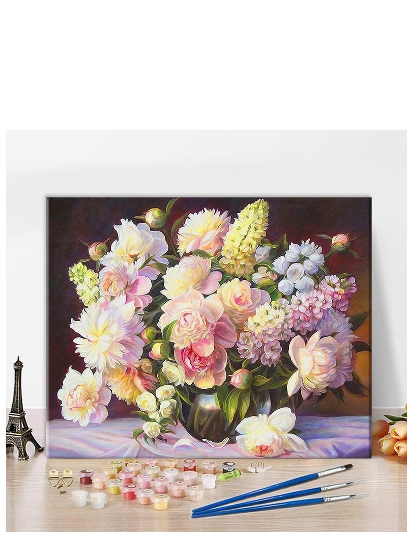 SYOSI DIY Oil Paint Paint by Numbers Brushes Kits for Adults Beginner Kids Flowers in Vase Acrylic Painting Gifts for Home Wall Decor 16 * 20 inch (Without Frame)  - Image 1