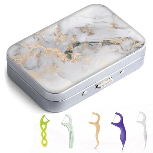 Gerkia Dental Floss Case, Portable & Lightweight, Perfect for Travel, Hotels, Dinners, Appointments. Light Grey Marble - Image 1