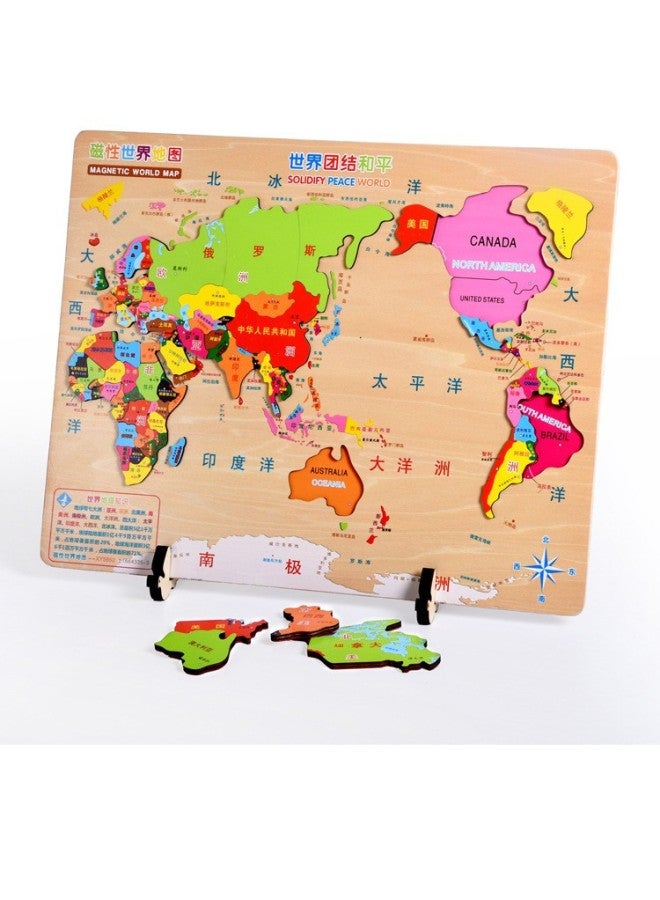 China Map Puzzle Wooden Three-dimensional Large Xiangyu Magnetic Geography Children's Educational Science And Education Toy Set-Color:Ordinary World (bracket + Storage Bag) - Image 5