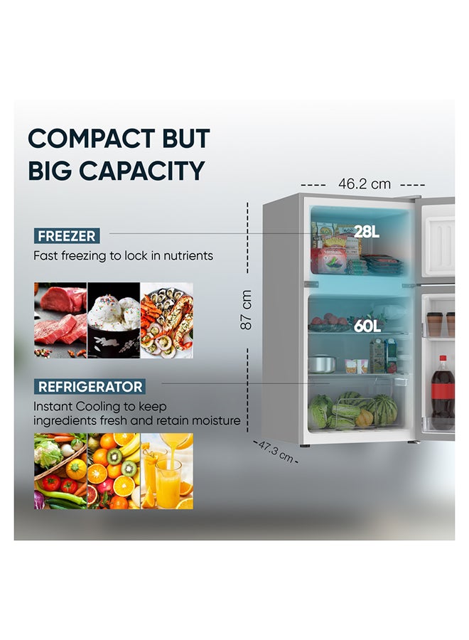 NIKAI 135L Gross / 88L Net, Small Double Door Mini Refrigerator With Vegetable Crisper And Adjustable Glass Shelves, Convenient Defrosting, Mini Fridge Ideal For Home, Kitchen, Bedroom, Office And Hotels 135 L 274 kW NRF135DDS Grey/Dark Silver - Image 5