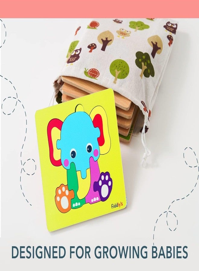 Fiddlys 3D Cute Cartoon Wooden Jigsaw Puzzles for Kids & Children Double Layered Wooden Puzzles with Bright Front & Back Print (Pack of 4 Baby Transport + Animal) - Image 3
