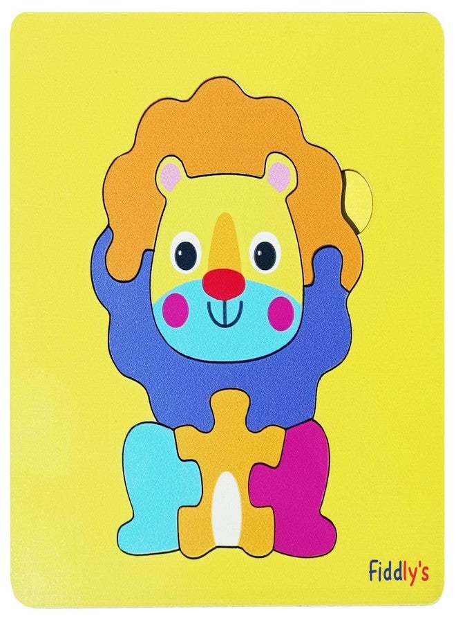Fiddlys 3D Cute Cartoon Wooden Jigsaw Puzzles for Kids & Children Double Layered Wooden Puzzles with Bright Front & Back Print (Pack of 4 Baby Transport + Animal) - Image 2