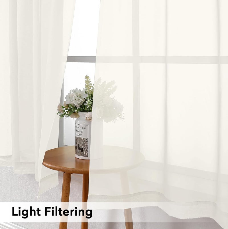 SimpleBrand Rod Pocket Top Solid Voile Sheer Curtains for Bedroom, 54 Inch Length Drapes Set of 2, Lightweight and Light Filtering Elegant Ivory Curtains Panels Window Treatment, 42W×54L, Ivory - Image 4